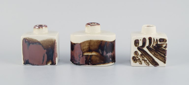Niels Oluf Thorkelin Eriksen, Danish ceramicist, three unique vases with 
abstract motifs.