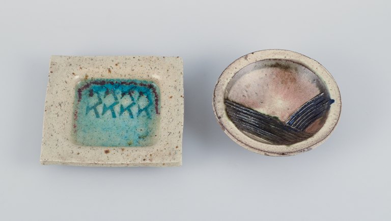Conny Walther and unknown Danish ceramicist, two unique ceramic bowls. Danish 
ceramics.