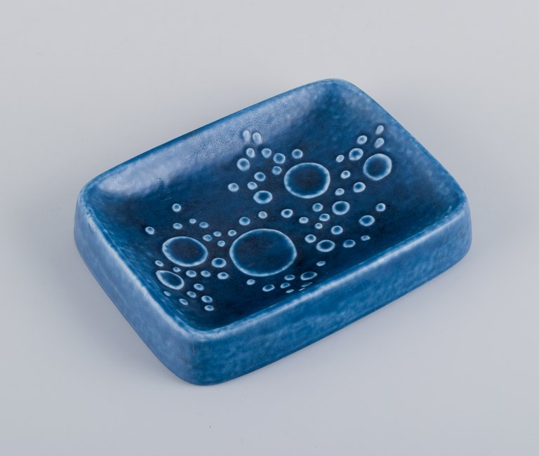 Gunnar Nylund for Rörstrand, Eternell, low ceramic bowl with blue glaze.