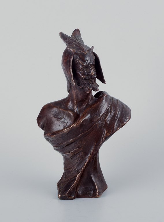 Giuseppe Moretti (1857-1935), Italian sculptor, bust in browned solid bronze 
depicting Mephistopheles from Goethe