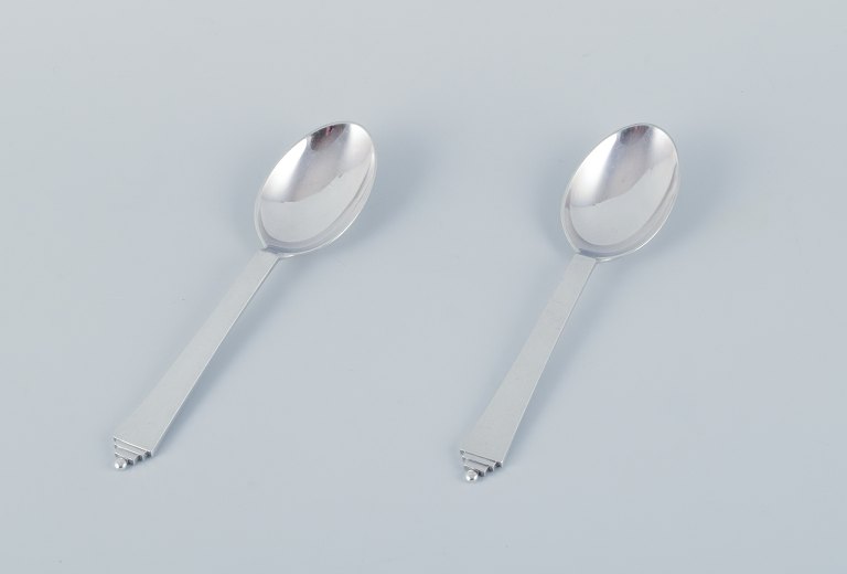 Georg Jensen Pyramide, a set of two dinner spoons in sterling silver.