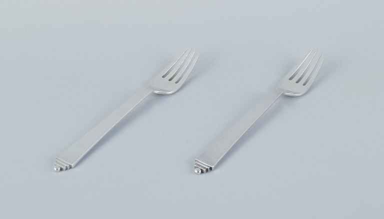 Georg Jensen Pyramid, a set of two dinner forks in sterling silver.