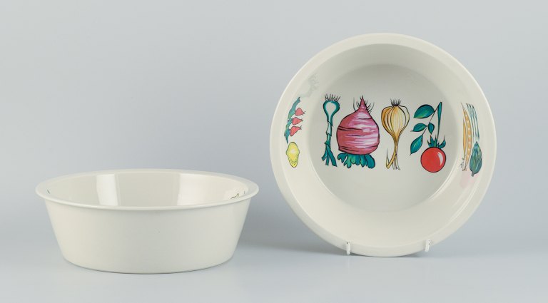 Villeroy & Boch, Luxembourg, two large "Primabella" stoneware bowls featuring 
various vegetable motifs.