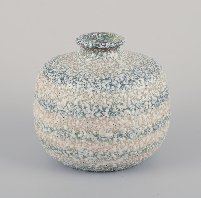Louis Dage, French ceramist, unique ceramic vase. Glaze in blue and sandy tones.
