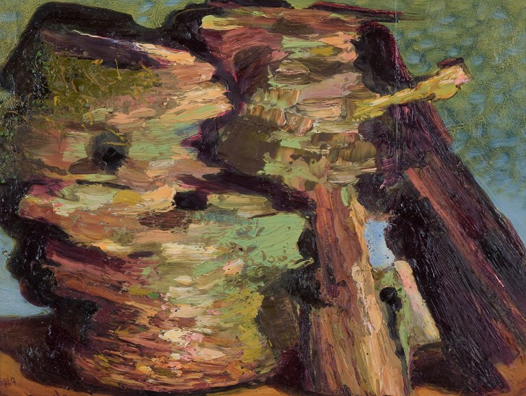 Michael Qvarsebo, født 1945, svensk kunstner, olie på plade. Abstrakt komposition med pastose strøg. Koloristisk palette.