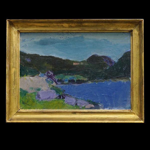 Sven Havsteen-Mikkelsen, 1912-99, Öl auf Leinen.
Partie von den Färöer Inseln. "Sommernacht Vågø".
Signiert
Lichtmasse: 37x54cm. Mit Rahmen: 48x65cm