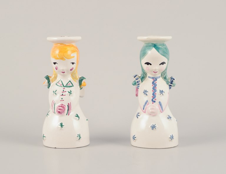 Nymølle, Denmark.
Two faience angel candleholders. Hand-decorated.