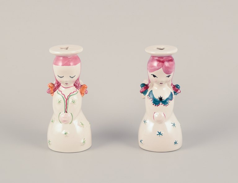 Nymølle, Denmark.
A pair of faience angel candleholders. Hand-decorated.