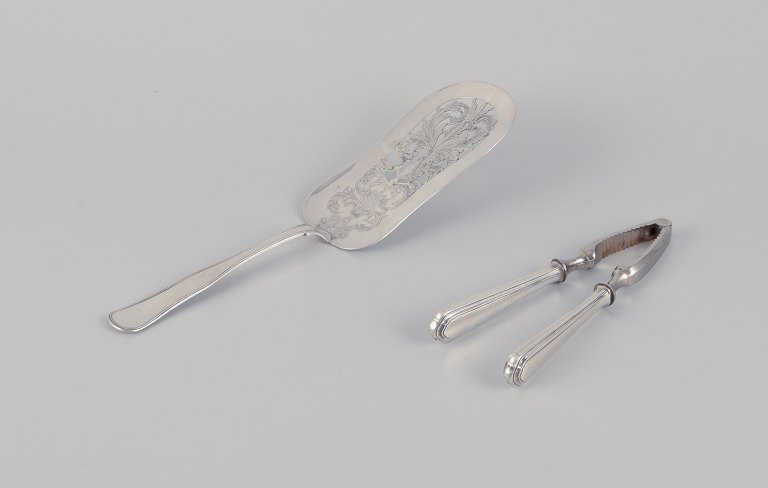 Danish silversmiths. Large "Old Danish" serving spade and "Old Danish" 
nutcracker in 830 silver.