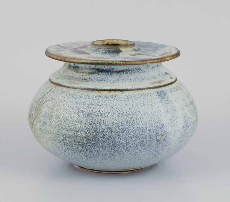 Sylvia Leuchovius (1915–2003), her own workshop. Large unique ceramic vase. 
Glaze in shades of blue and green.