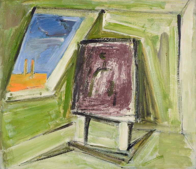 Pär Lindblad (1907-1981), oil on canvas. Modernist composition. Studio interior.