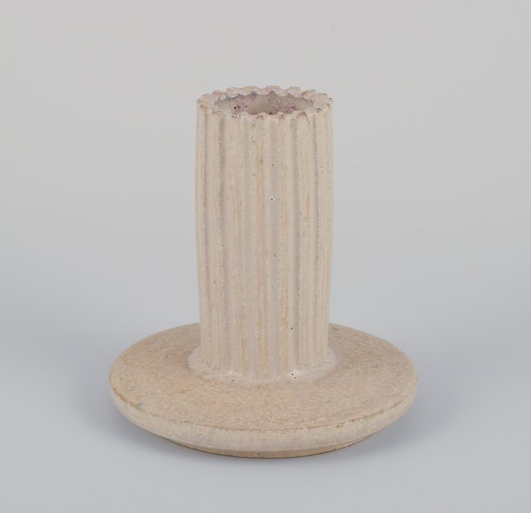 Arne Bang, own workshop. Ceramic candlestick with glaze in sandy tones. 
Handmade.