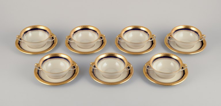 Hutschenreuther, Germany. Seven bouillon cups and saucers from the "Margarete" 
series.