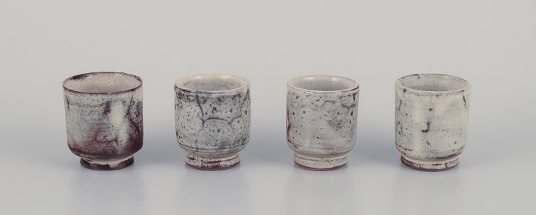 Gerard Hofmann (1917-1965), French ceramicist, own workshop. A set of four small 
cups. Unique ceramics. Earth-toned glaze. Handmade.