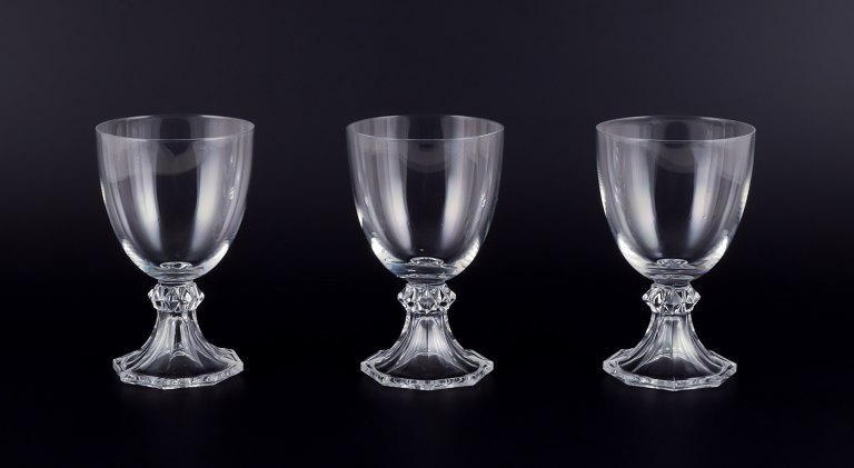 Val St. Lambert, Belgium. A set of three red wine glasses in mouth-blown crystal 
glass.