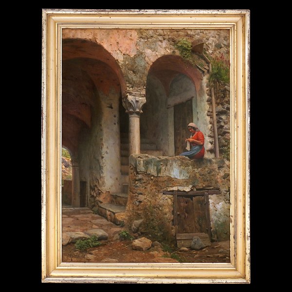 Peder Mønsted, 1859-1941, Öl auf Leinen. Motiv aus Ravello in Italien. Signiert 
und datiert 1927. Lichtmasse: 99x69cm. Mit Rahmen: 114x86cm