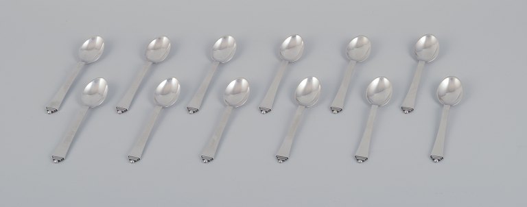 Georg Jensen Pyramid, set of twelve tea spoons in sterling silver.