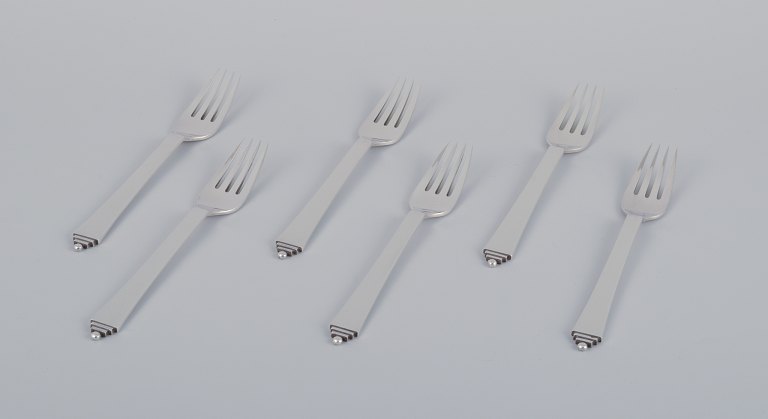 Georg Jensen Pyramid, set of six lunch forks in sterling silver.