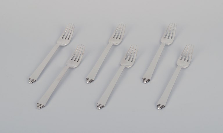 Georg Jensen Pyramid, set of six dinner forks in sterling silver.