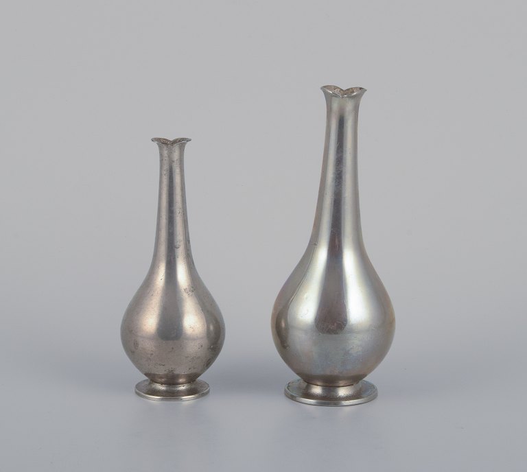 Just Andersen, two Art Deco vases in pewter.