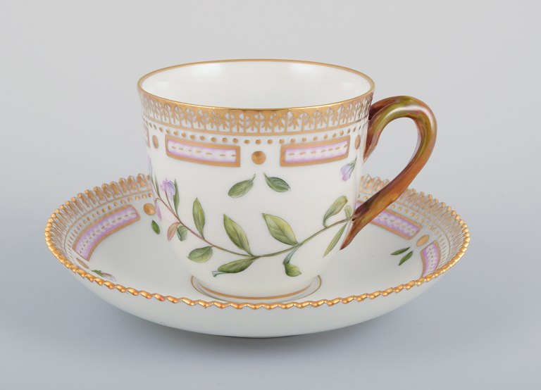 Royal Copenhagen Flora Danica coffee cup with saucer.
Hand-painted.