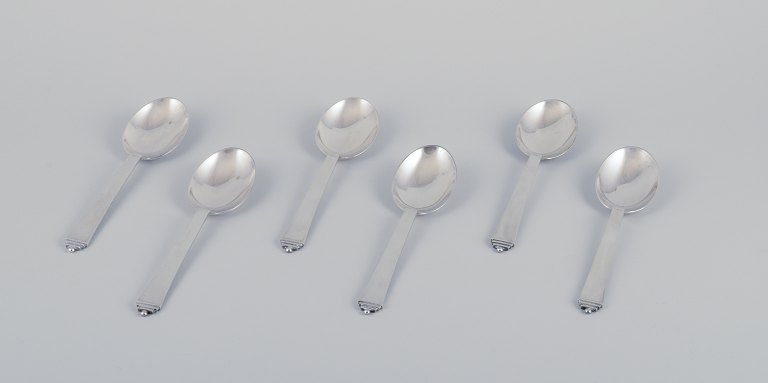 Georg Jensen Pyramid, six dining spoons in sterling silver.
