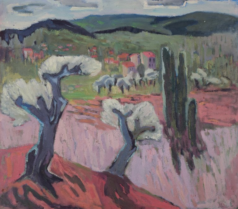 John Bören (1903-1983)
Listed Swedish artist.
Oil on canvas.
Southern French landscape in fauvist style.