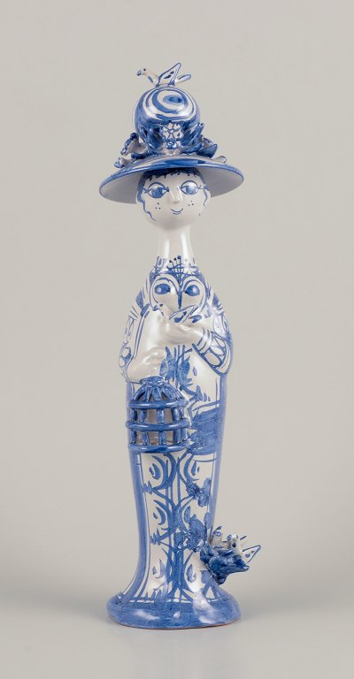 Bjørn Wiinblad, unique ceramic figurine. "Spring" in blue from "The Seasons" 
series.