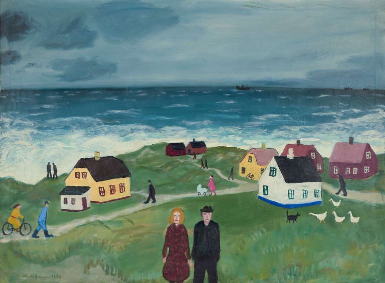 Knud Kristensen, oil on canvas.
Naive landscape from Hanstholm, North Sea.