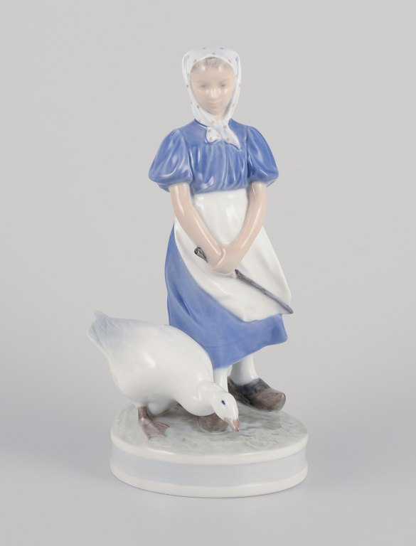 Royal Copenhagen, porcelain figurine of a girl with goose.