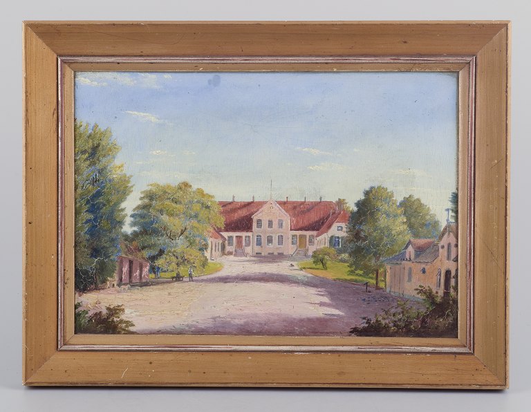 Unknown British painter. Oil on panel.
Exterior scene, motif of a manor house.