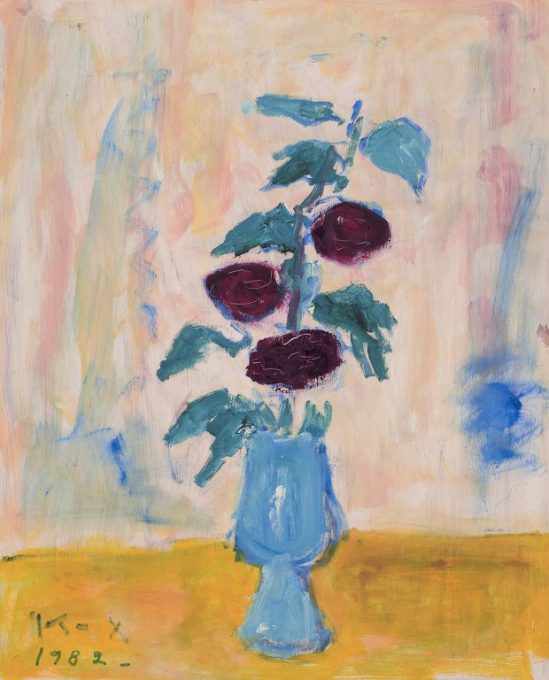Karin Blix (1890–1989), Swedish artist.
Oil on wood panel.
Motif of flowers in a vase.