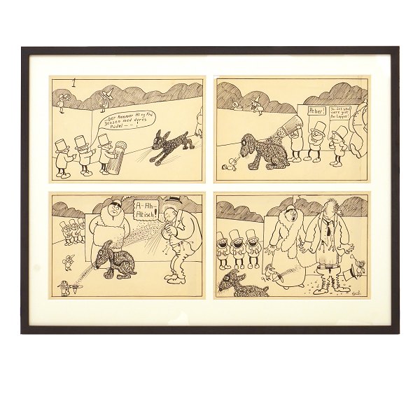 Robert Storm Petersen, 1882-1949. Four original drawings, ink & pencil, 1913-16. 
Size with frame: 52x65cm
