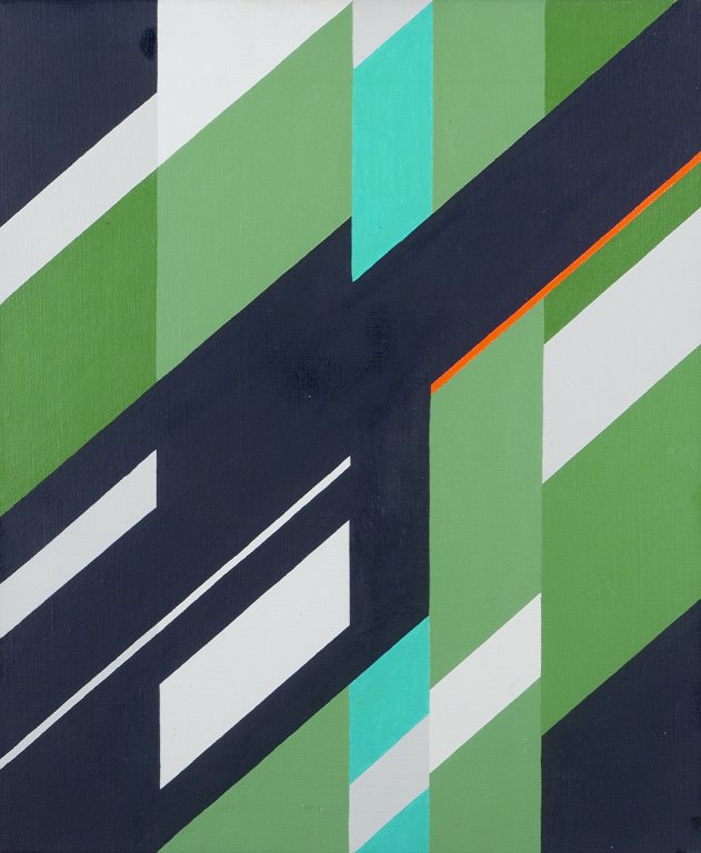 Wilhelm Lindvall (1924-2005), listed Swedish artist. 
Oil on canvas.
Geometric composition.