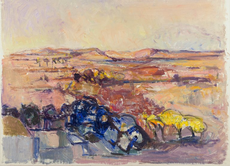 Torsten Hult, Swedish artist. Listed
Oil on canvas.
Modernist landscape.