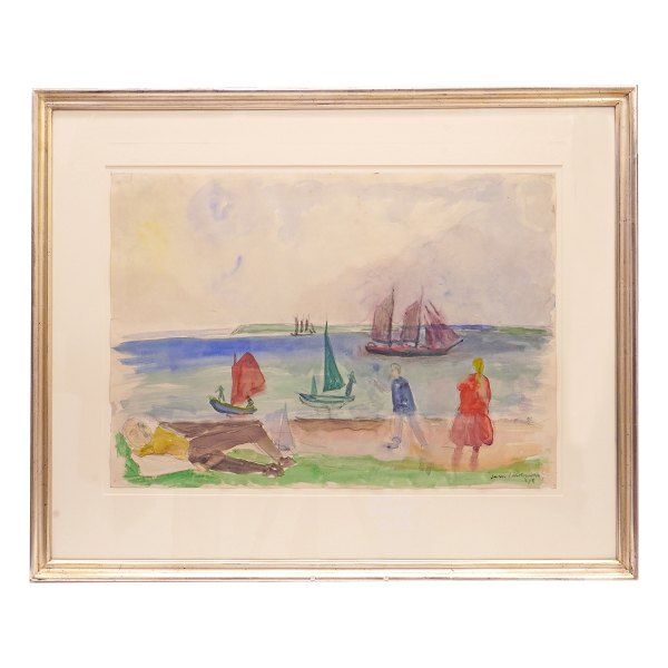 Jens Søndergaard, 1895-1957, water color. Landscape signed and dated 1945. 
Visible size: 44x62cm. With frame: 68x84cm
