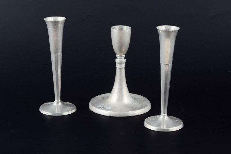 Just Andersen (1884–1943) & Selangor PewterThree pewter candlesticks.