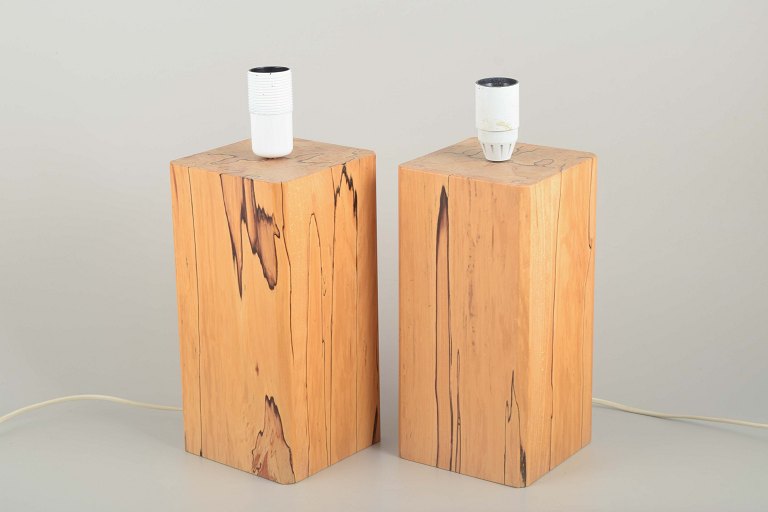 A pair of Scandinavian Table LampsSolid wood base with minimalist socket – 1980s/90s