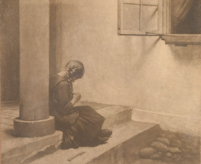 Peter Ilsted (1861–1933)“Girl by Column”.Mezzotint.