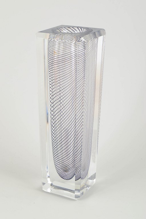 Vicke Lindstrand for Kosta Boda.Rectangular art glass vase, 1980s.