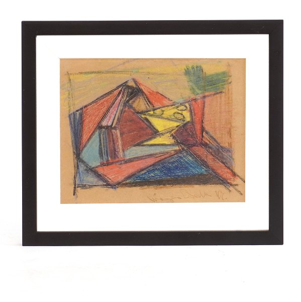 Mogens Balle, 1921-88, oil chalk. Signed and dated 1947. Visible size: 
16,5x20,5cm. With frame: 25x28cm
