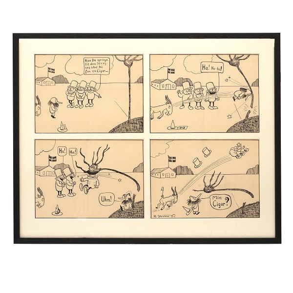 Robert Storm Petersen, 1882-1949. Four original drawings, ink & pencil, 1913-16. Size with frame: 52x65cm