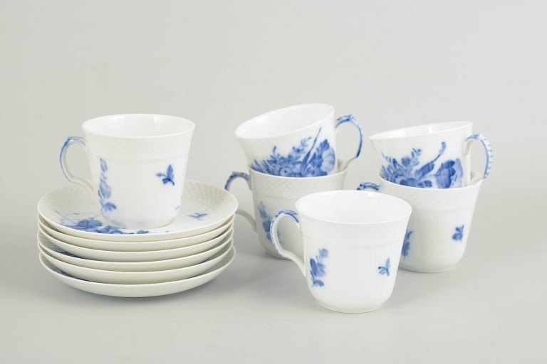 Royal Copenhagen, Blue Flower Braided coffee cups, set of 6.
