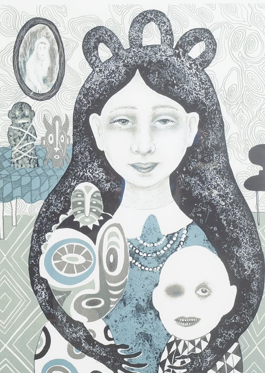 Julie Nord, colour lithograph, listed Danish visual artist.