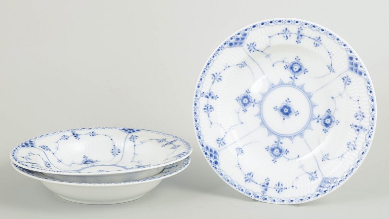 Royal Copenhagen Blue Fluted Half Lace, set of three deep plates.