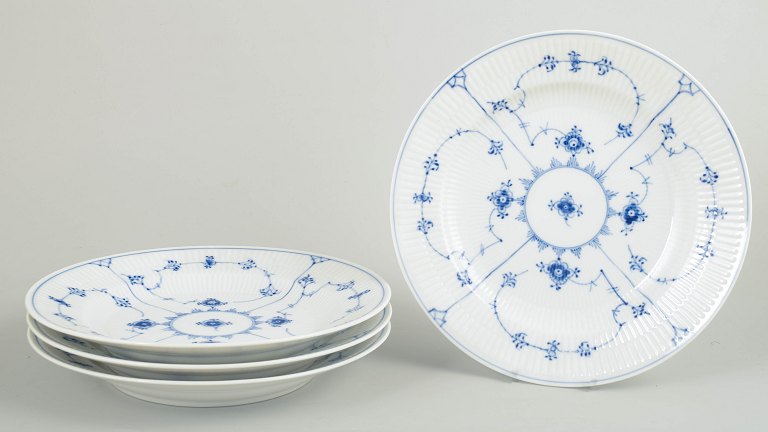 Royal Copenhagen Blue Fluted Plain, set of four dinner plates.