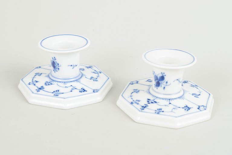 Royal Copenhagen Blue Fluted Plain, a pair of candlesticks.