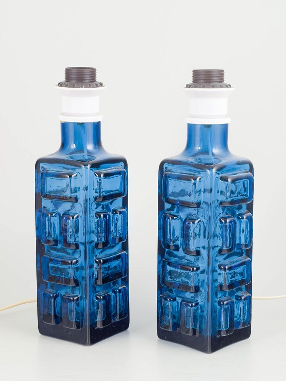 Pukeberg, pair of Swedish art glass table lamps.