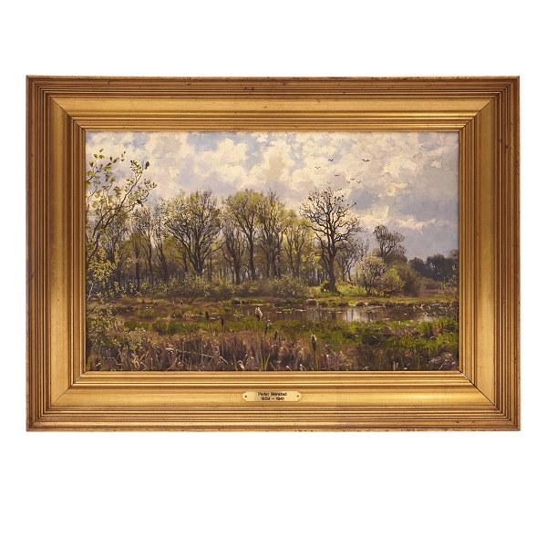 Peder Mønsted, Denmark, 1959-1941, oil on canvas. "Spring at Bøllemosen". Signed and dated 1882. Visible size: 31x48cm With frame: 45x62cm