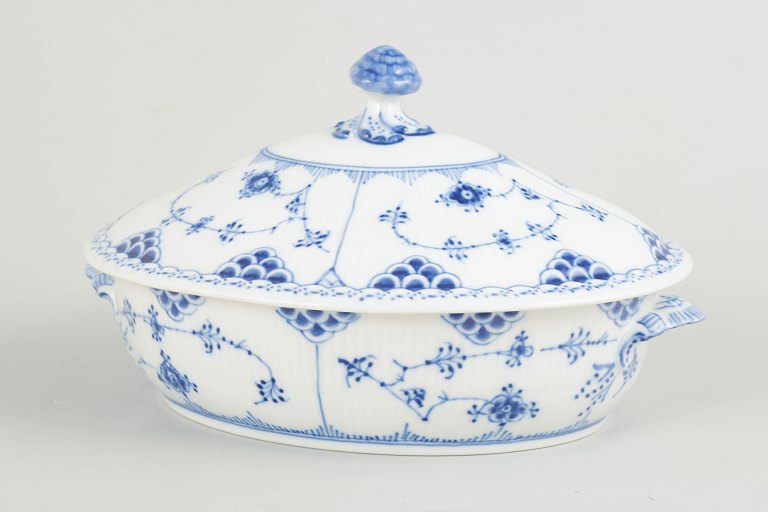 Royal Copenhagen Blue Fluted Half Lace oval lidded tureen.